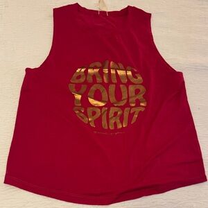 Peloton + Spiritual Gangster Red Muscle Tee with Gold Print